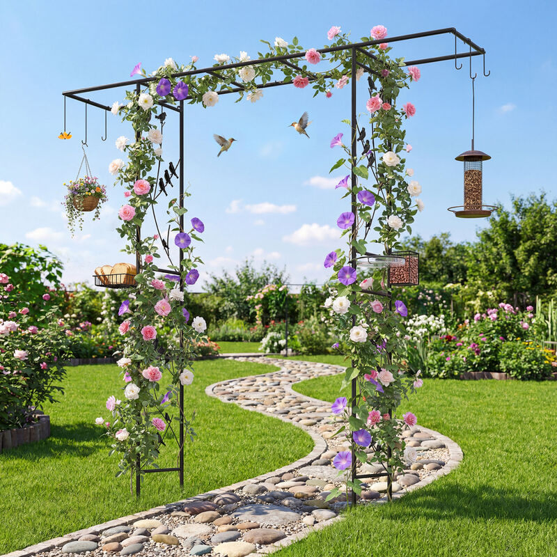 84 Inch Outdoor Bird Feeding Station with Garden Arbor and Water Bowl image number 1