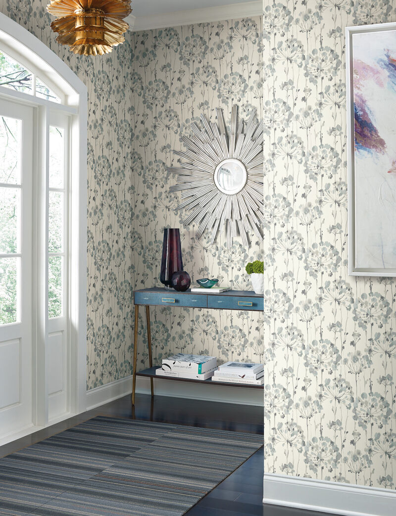 Flourish Sheer Blue & Grey Peel & Stick Wallpaper image number 2