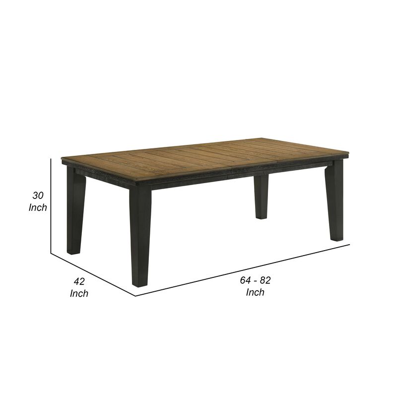 Woodlands 64-82 Inch Dining Table, Extendable, Rectangular Top, Brown