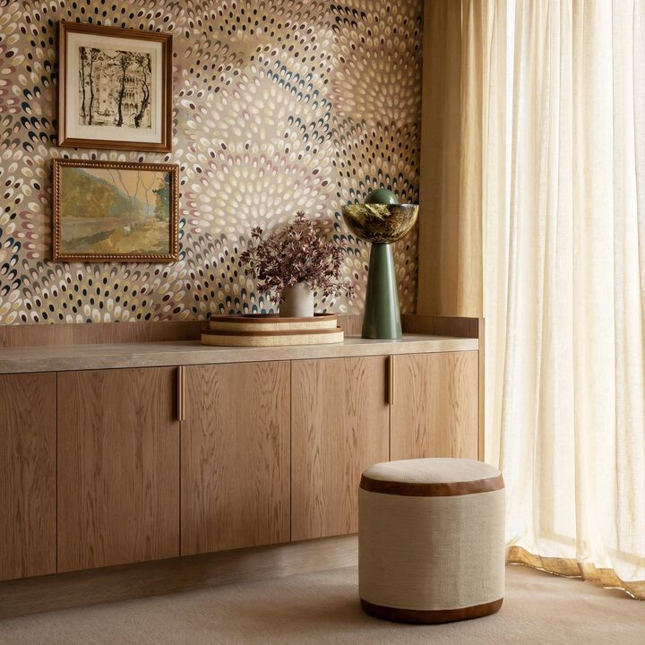Huche Cotton Jute and Vegan Leather Oval Ottoman