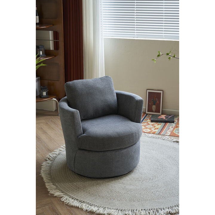 Swivel Barrel Chair, Comfy Round Accent Sofa Chair for Living Room, 360 Degree Swivel Barrel Club Chair, Leisure Arm Chair for Nursery, Hotel, Bedroom, Office, Lounge(Dark Grey)