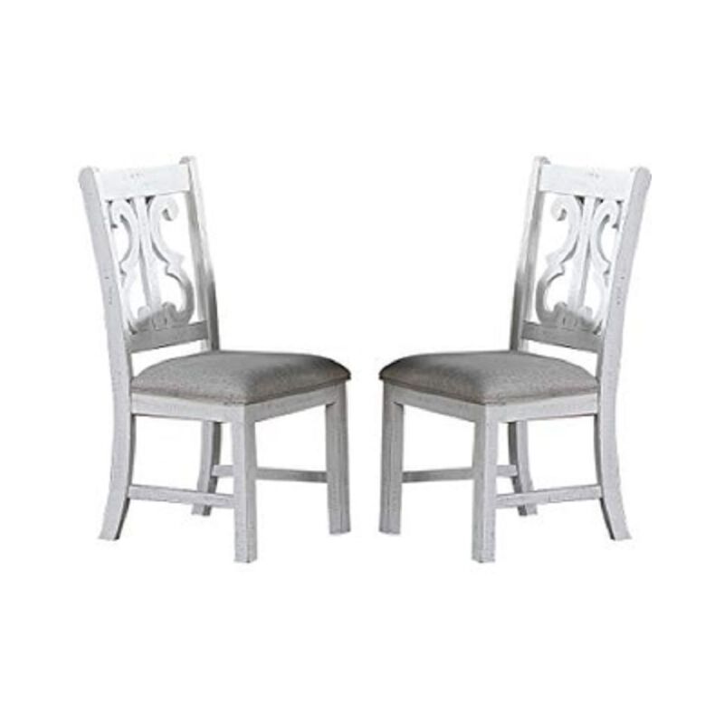 Formal Classic Crafted Design Set of 2 Chairs Wooden Cushion Seat Distressed paint Chairs