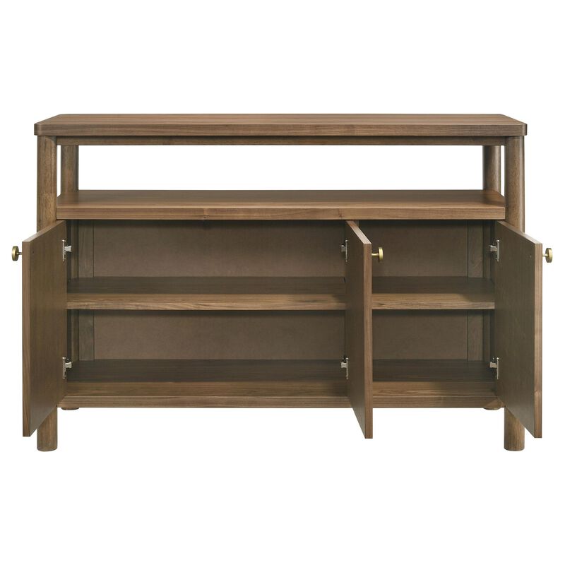 Billie Sideboard Buffet Cabinet, 3 Doors 1 Shelf, Brown Wood, 52 Inch - Benzara