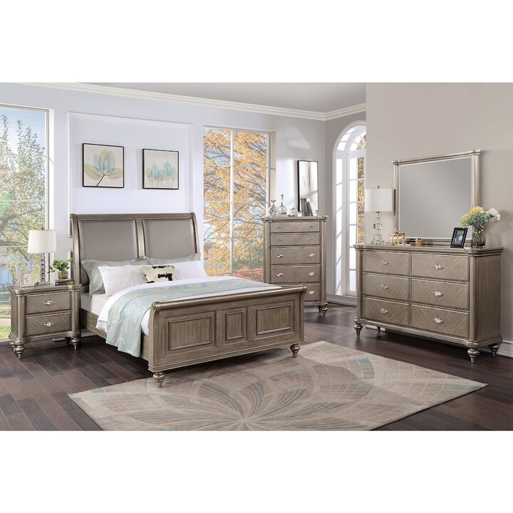 Simple Relax 2 Drawer Nightstand with Round Legs in Grey
