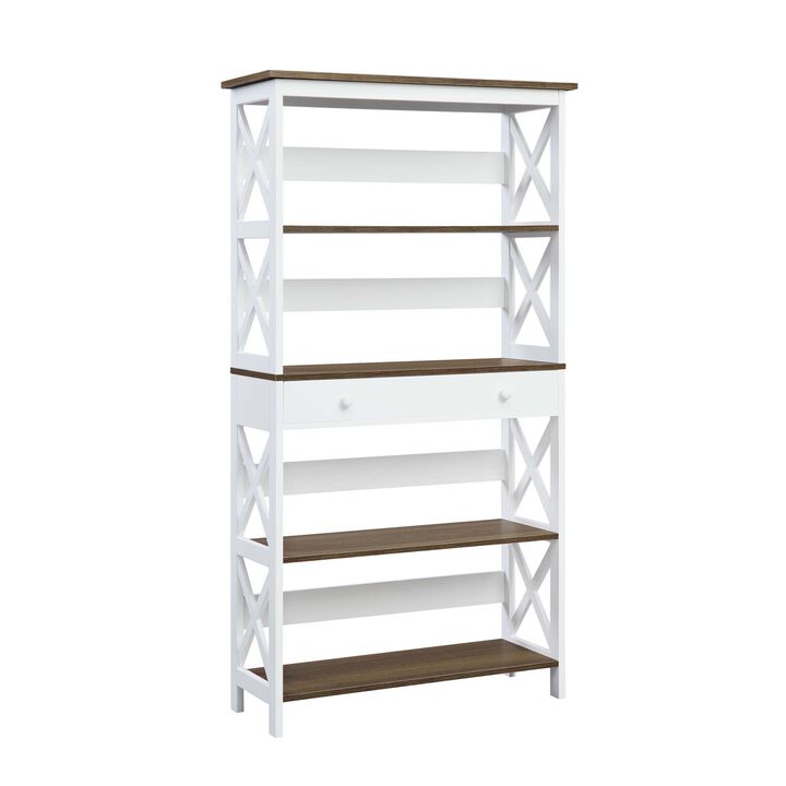 Convenience Concepts Oxford 5 Tier Bookcase with Drawer, Driftwood / White