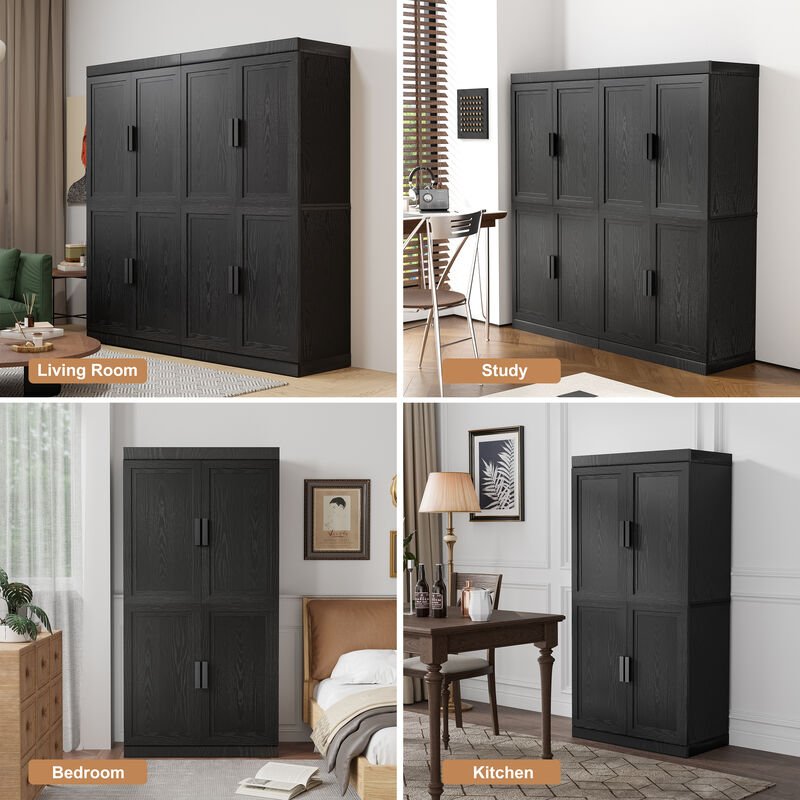 62" High Black Wood Grain Decorative Storage Cabinet with Sufficient Space for 12 Shelves image number 6