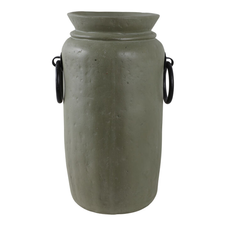 16x9" Ecomix Vase With Metal Handles, Green/ Black