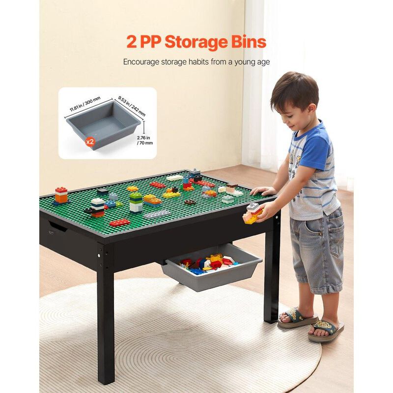 Kids Wooden Activity Table with Double Sided Building Block Top and Storage Bins image number 6