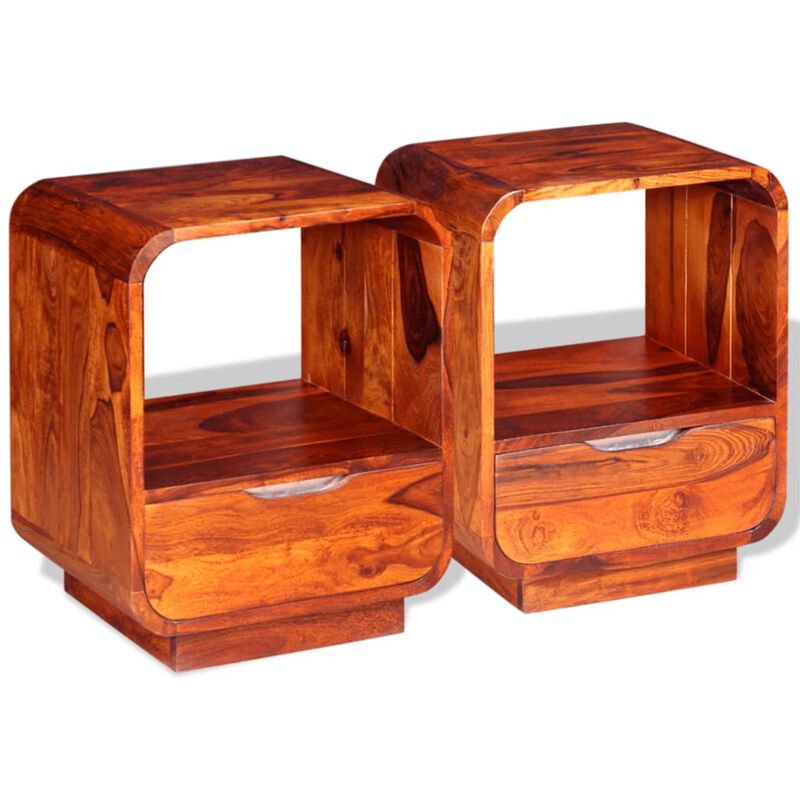 vidaXL 2 pcs Solid Sheesham Wood Nightstands - Versatile Bedroom Side Tables with Drawers and Open Compartment, 15.7"x11.8"x19.7" - Easy Assembly Included
