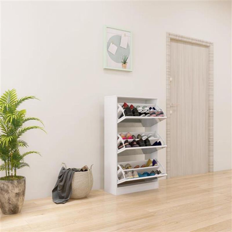 Narrow Shoe Storage Cabinet with Mirror for Entryway Organization