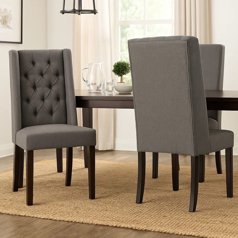 Nathan Dining Chair Set of 2, Dark Brown Wood, Tufted Wingback image number 6
