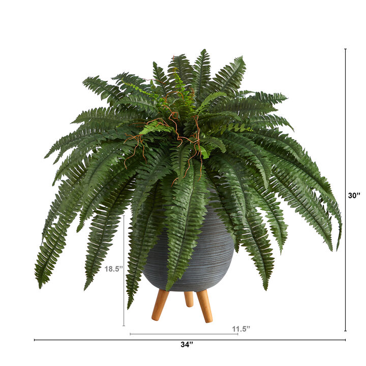HomPlanti 2.5" Boston Fern Artificial Plant in Gray Planter with Stand