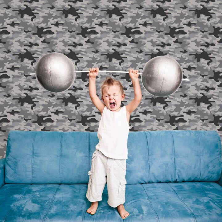 Kids and Teens Camo Grey Wallpaper G78553