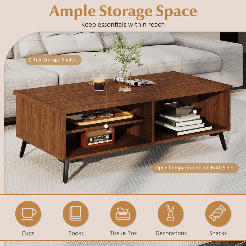 Mid Century Modern Coffee Table with 2-Tier Storage Compartments image number 6