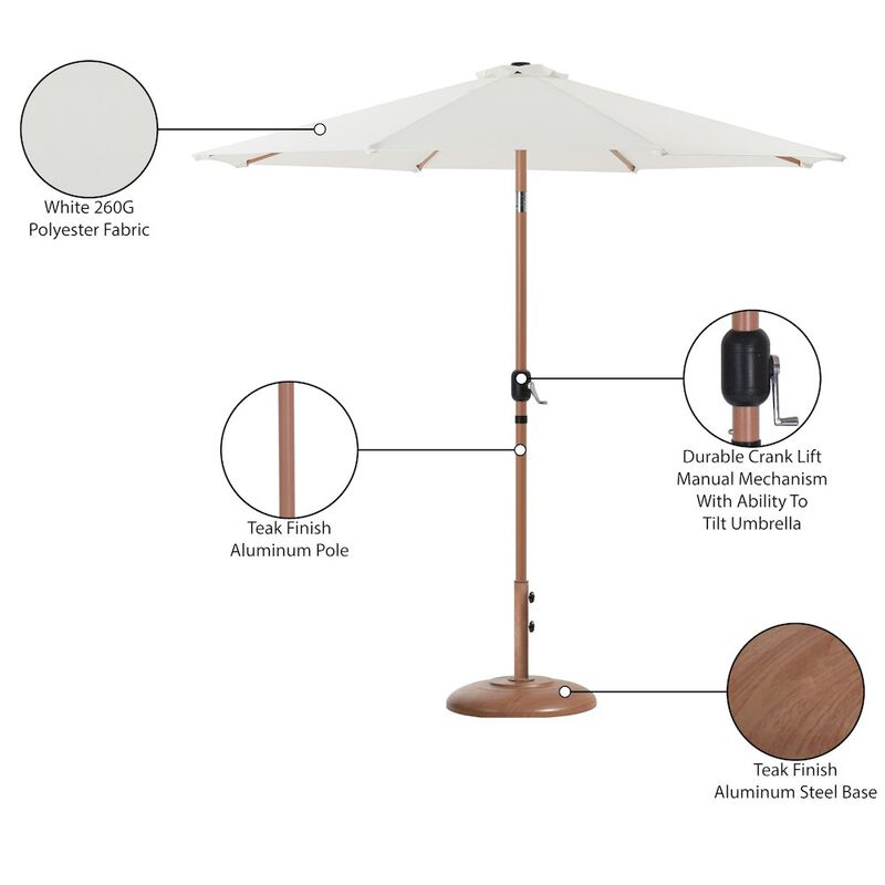 Meridian Furniture Fiji White Fabric / Teak Aluminum Patio Umbrella with Base Sets