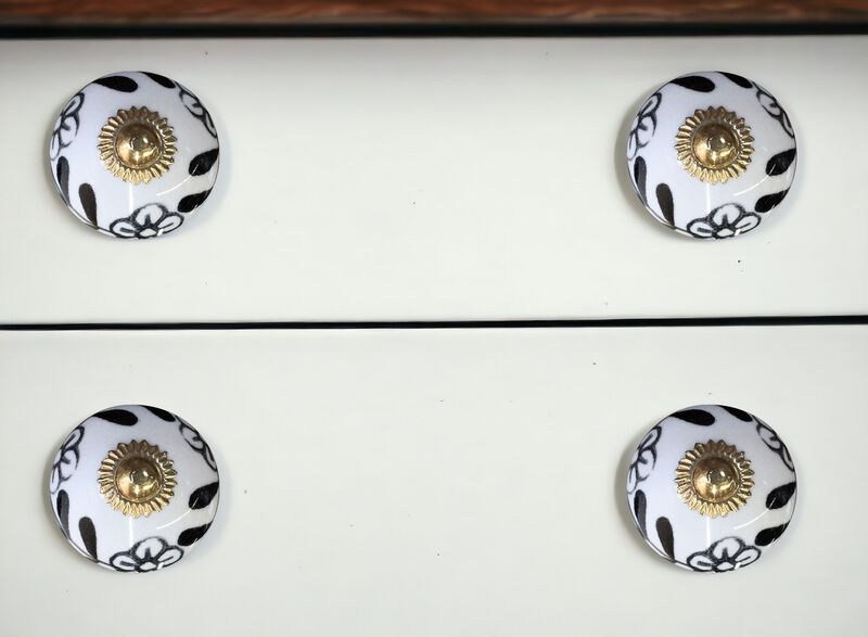 HomeRoots Set of Eight Blue And White Ceramic And Metal Drawer Pull Knobs image number 1