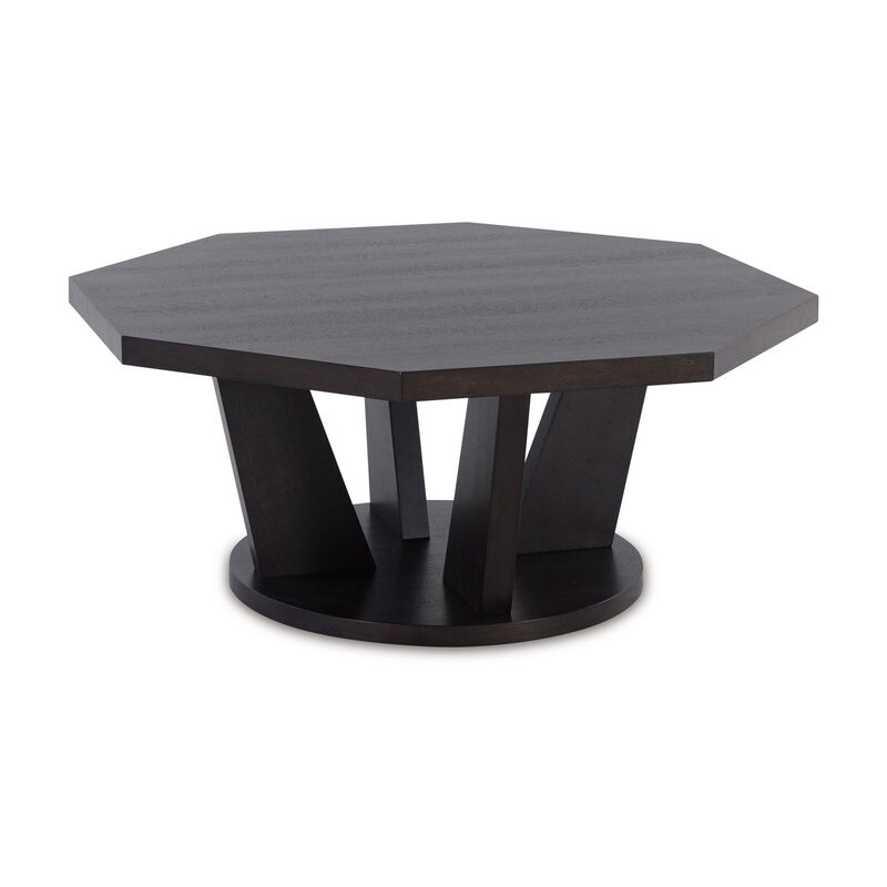 Chloe Cocktail Coffee Table, 40 Inch Octagon Espresso Brown Wood