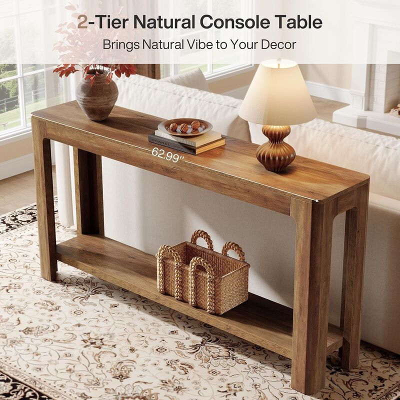 Tribesigns Farmhouse 2-Tier Wood Console Table image number 7