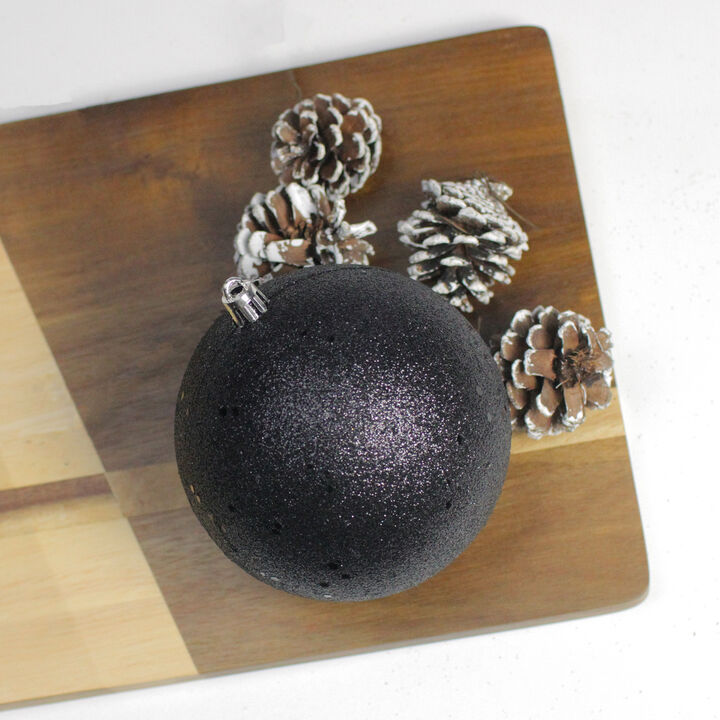 Jet Black Holographic Glitter Shatterproof Christmas Ball Ornament 4" (100mm)