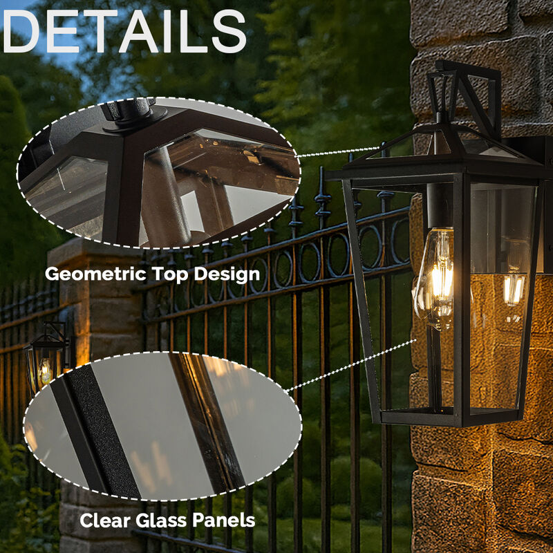 H15" 1 Light Modern Matte Black Outdoor Wall Lantern with Clear Tempered Glass Open Bottom Design Exterior Light Fixture for Entryway, Garage, Patio (Bulb Not Included) image number 4