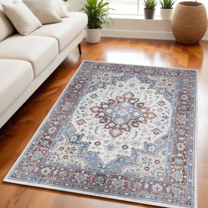 HomeRoots Medallion Distressed Non Skid Area Rug