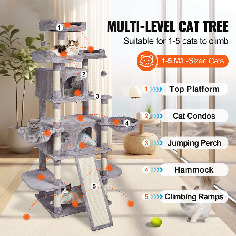 Indoor Cat Tower with Cat Condos and Sisal Posts for Scratching, Climbing, and Napping