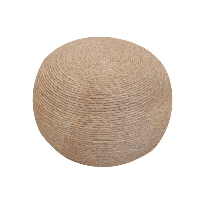 Modern Ellis Pouf in Beige Wool