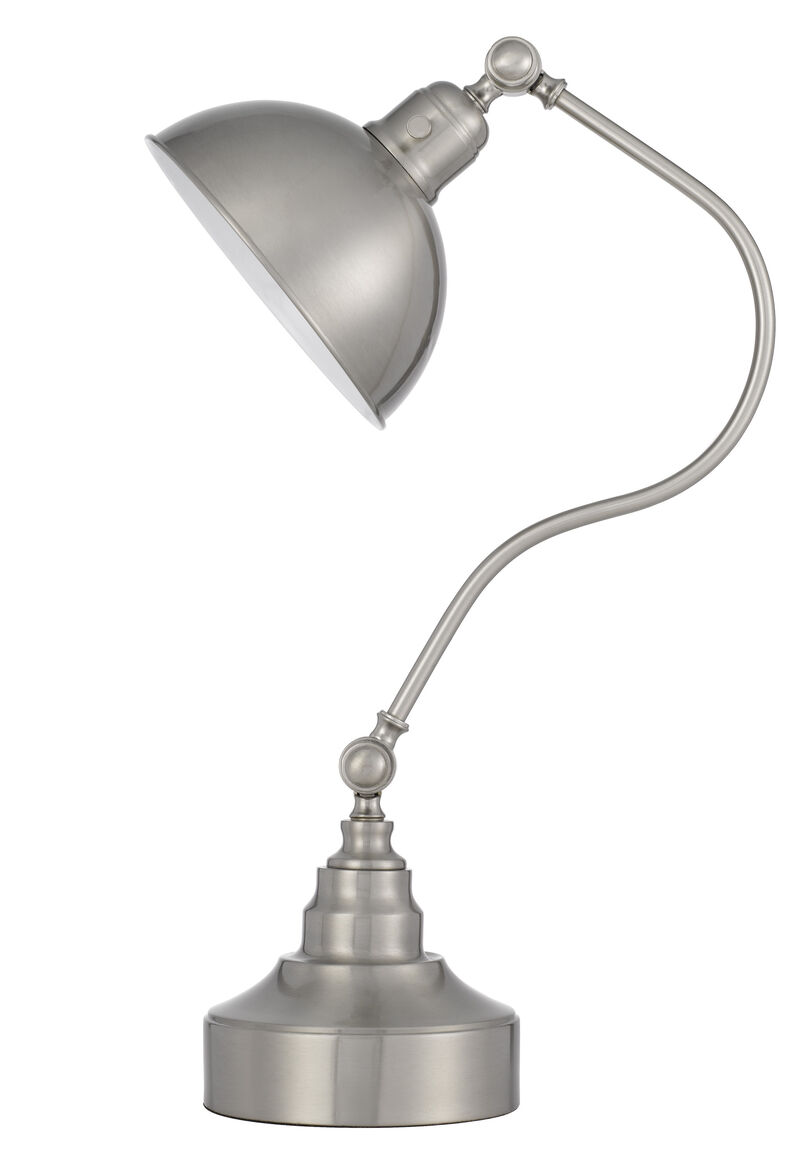 HomeRoots 25" Nickel Metal Lantern Desk Table Lamp With Nickel Dome Shade image number 0