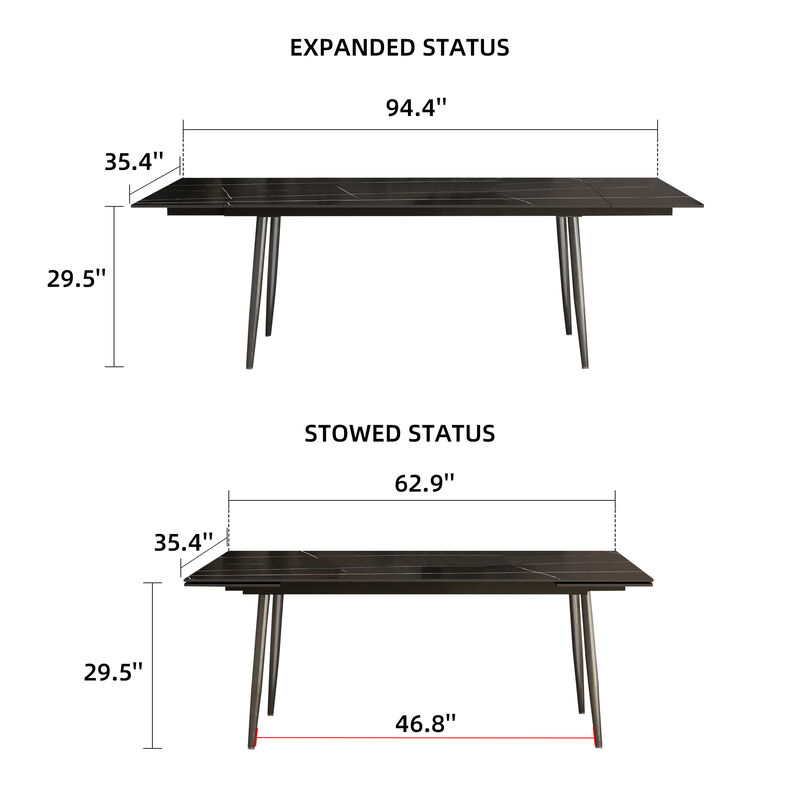 Extendable dining table, seats 6&ndash;10, 62&ndash;94"