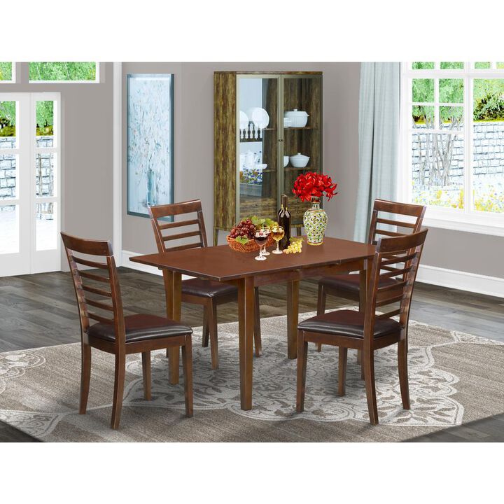 5 Piece Dinette Set for 4 Includes a Rectangle Dining Room Table with Butterfly Leaf and 4 Faux Leather Kitchen Dining Chairs