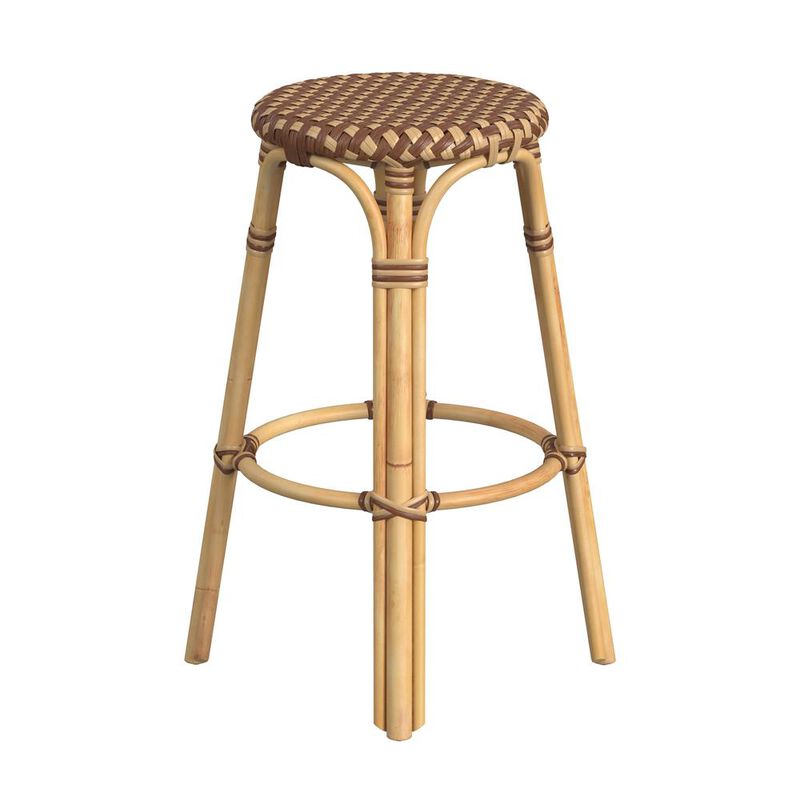 Butler Specialty Tobias Round Rattan 30 Bar Stool, Brown and Tan Dot