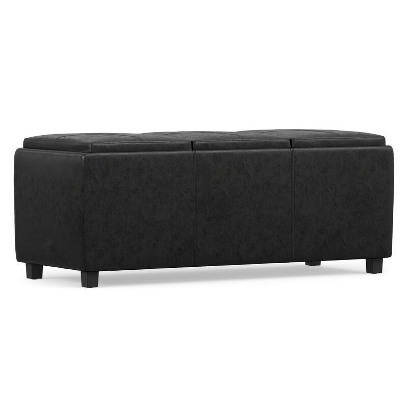 Avalon 42 inch Wide Contemporary Rectangle Storage Ottoman in Distressed Black Vegan Faux Leather, Assembled image number 7
