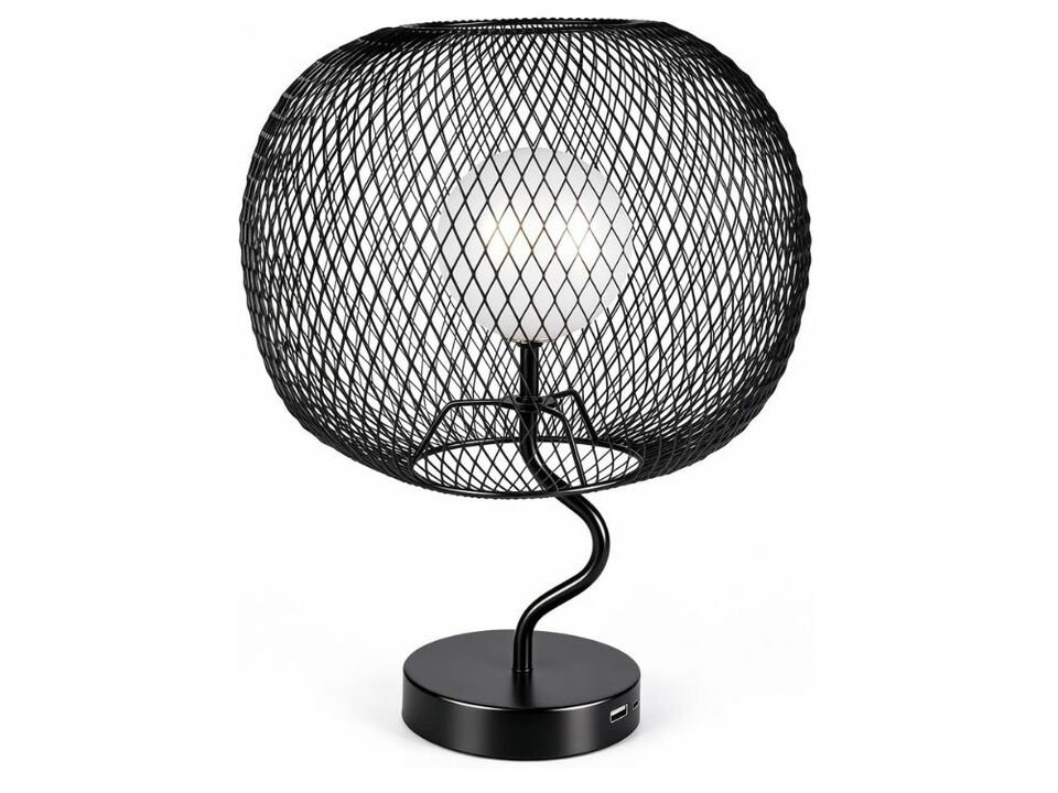 Industrial Table Lamp with Touch Dimming, USB-C Rechargeable & Metal Mesh Shade