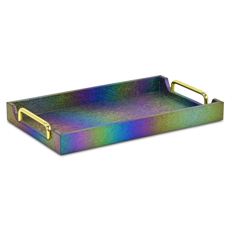 HomeRoots 16" Rainbow Faux Shagreen Serving Tray With Handles image number 2