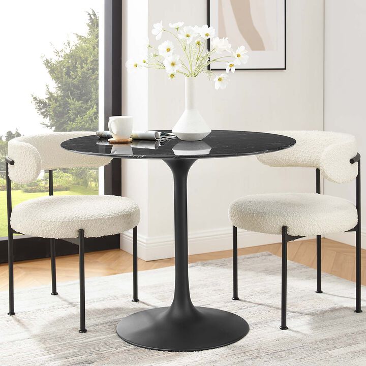 Modway - Lippa 36" Round Artificial Marble Dining Table Black Black