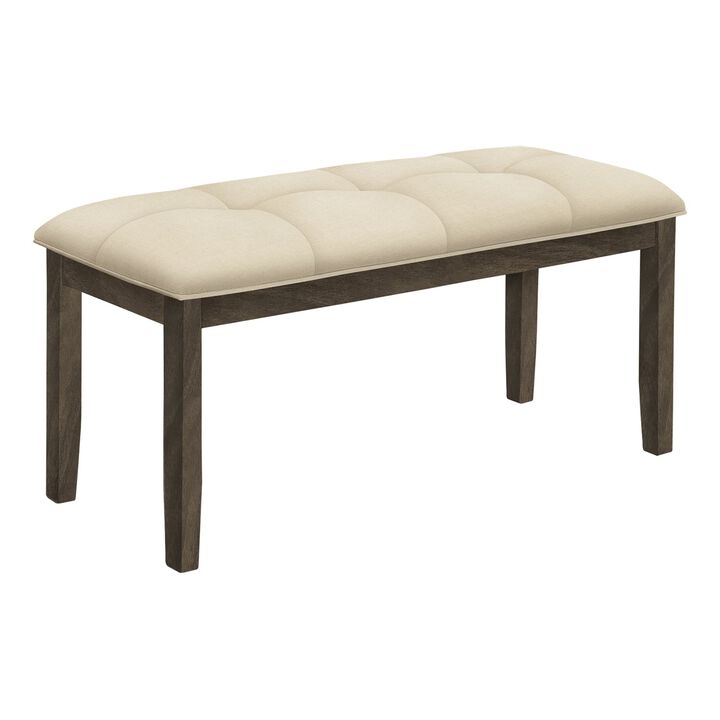 Monarch Specialties I 1377 - Bench, 44" Rectangular, Dining Room, Entryway, Kitchen, Hallway, Upholstered, Wood, Cream Fabric, Grey Solid Wood, Transitional