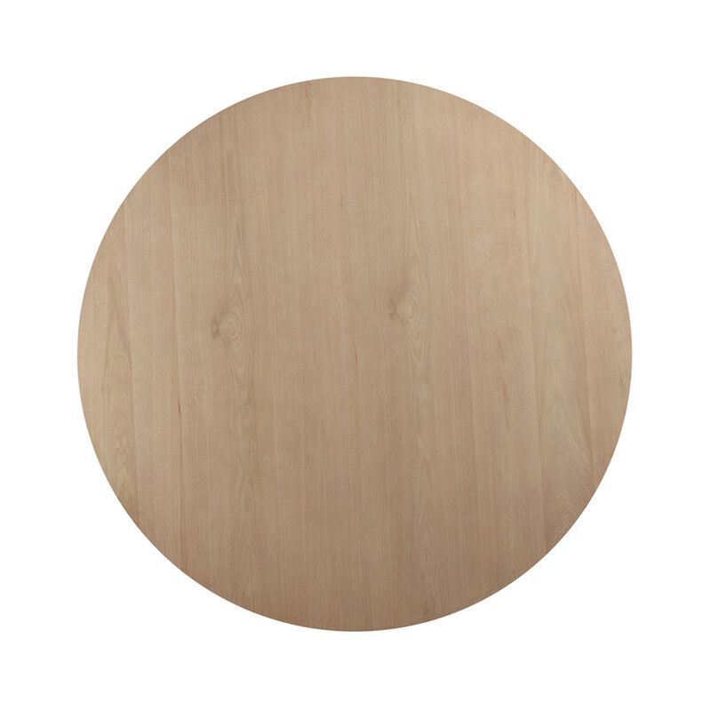 Emi 59 Inch Dining Table, Round Top and Pedestal Base, Rustic Brown, Gold