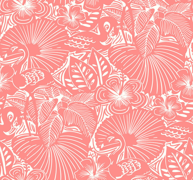 Idalia Coral Floral Flamingo Wallpaper