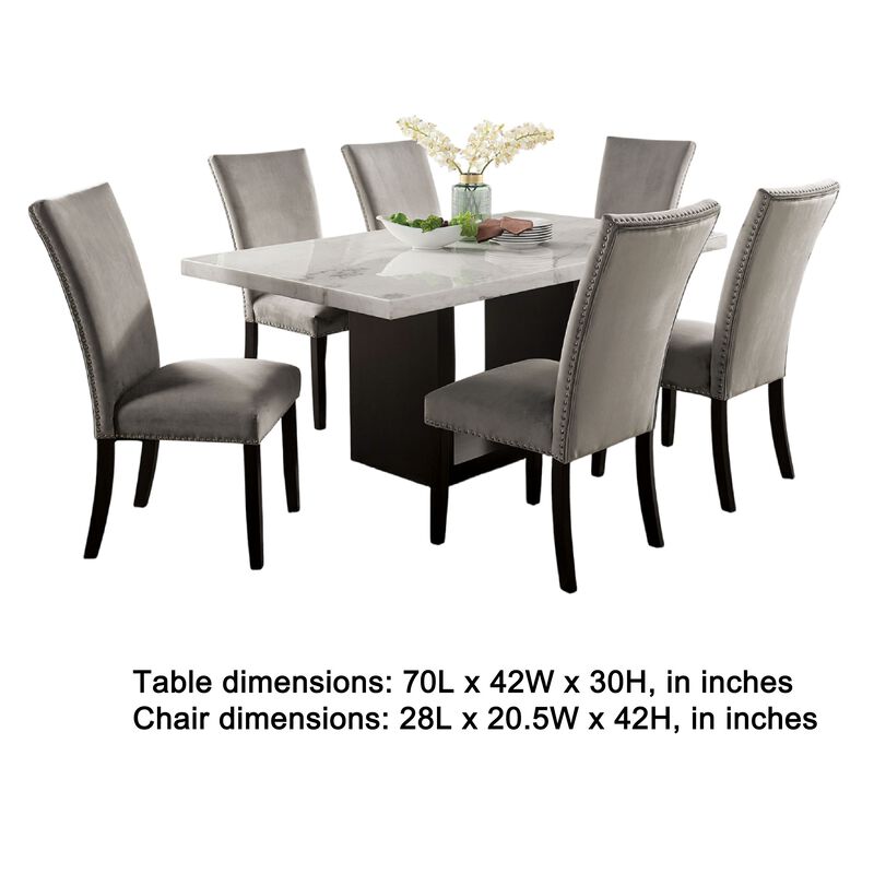 Ronda 7pc Dining Table Set with Marble Top, Fabric Chairs image number 5