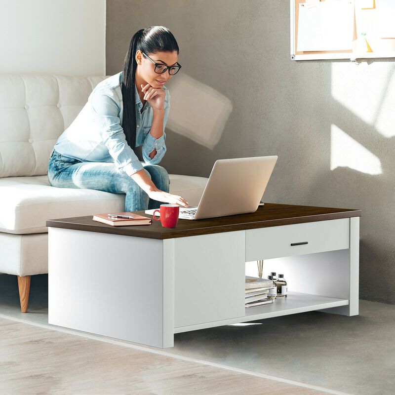 Modern Coffee Table with Front Back Drawers and Compartments for Living Room image number 3