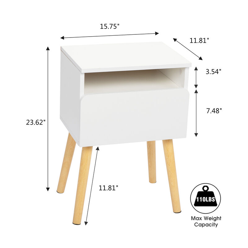 Jaxpety Simple Single Drawer Nightstand Two Fitted White