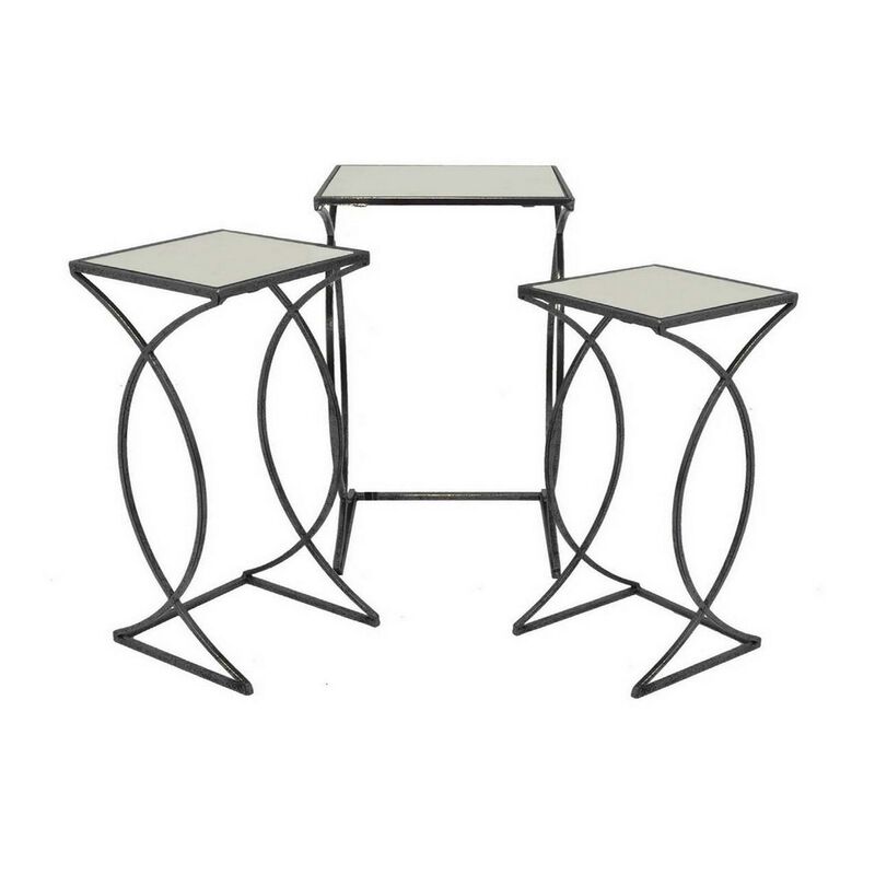 Rikki Plant Stand Table Set of 3, Curved Base, Modern Black Finished Metal - Benzara