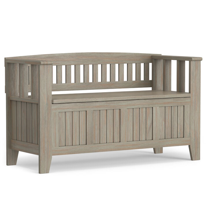 Acadian SOLID WOOD 48 inch Wide Transitional Entryway Storage Bench in Distressed Grey