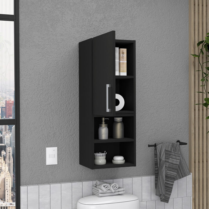 DEPOT E-SHOP Cairo Medicine Single Door Cabinet, Two External Shelves, Two Interior Shelves, Black