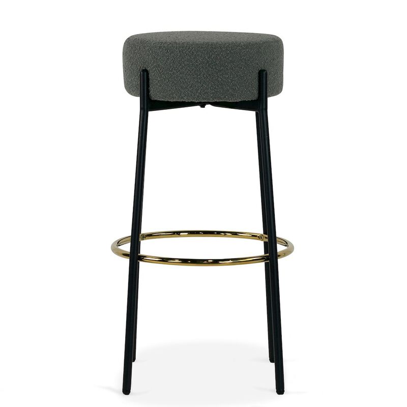 Glamour Home Set of 2 Avon Gray Boucle Backless Bar Stool with Black Metal Legs