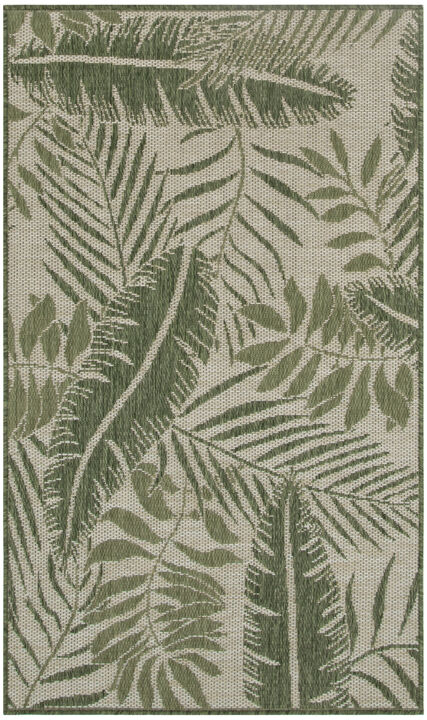HomeRoots 3' X 5' Green And Ivory Palm Leaf Indoor Outdoor Area Rug