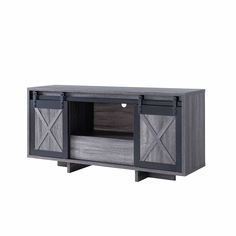 Distressed Grey & Black TV Stand/Buffet with 2 Sliding Doors Display Storage Cabinet Media Center
