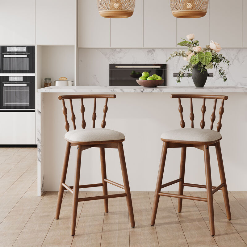Christopher Knight Home Doria Modern Rubberwood Upholstered Barstools (Set of 2) image number 1