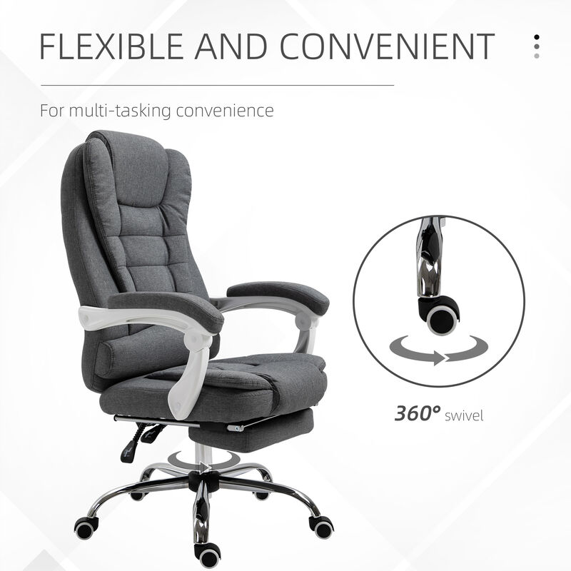 Vinsetto High-Back Executive Office Chair with Footrest, Linen-Fabric Computer Chair with Padded Armrests, Ergonomic Office Chair, Gray