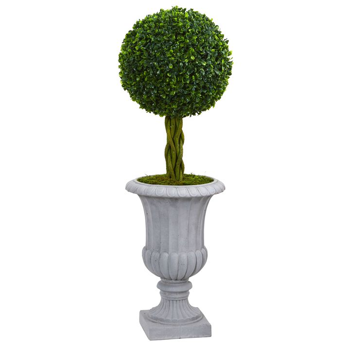 HomPlanti 3 Feet Braided Boxwood Topiary Artificial Tree in Gray Urn UV Resistant (Indoor/Outdoor)